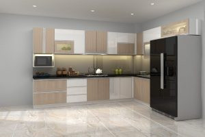 alt text: Bếp nhà cấp 4 nội thất đa năng, hiện đại