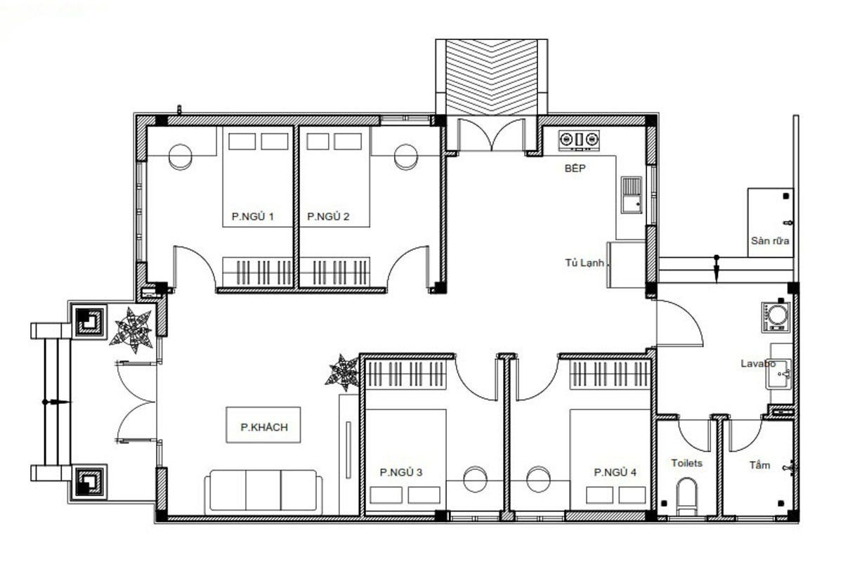 Bản vẽ nhà 4 phòng ngủ