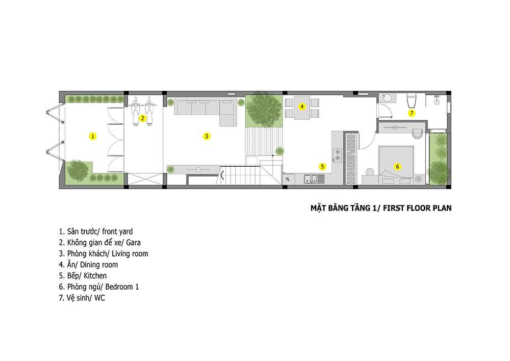 Bản vẽ tầng trệt nhà 3 phòng ngủ