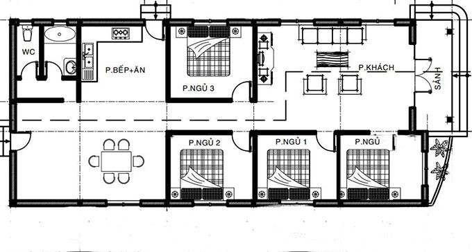 Bố trí công năng nhà cấp 4 4 phòng ngủ