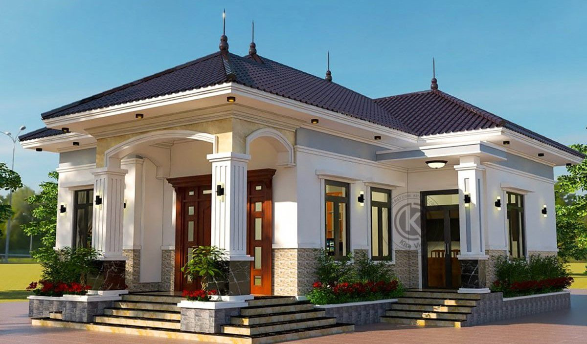 Gạch ốp cột nhà cấp 4 với màu sắc hài hòa