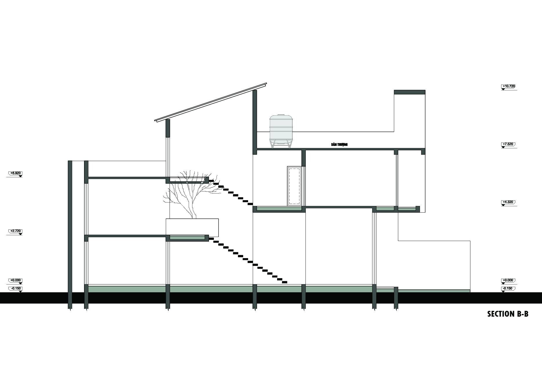 Giếng trời và cây xanh trong nhà 2 tầng 1 tum