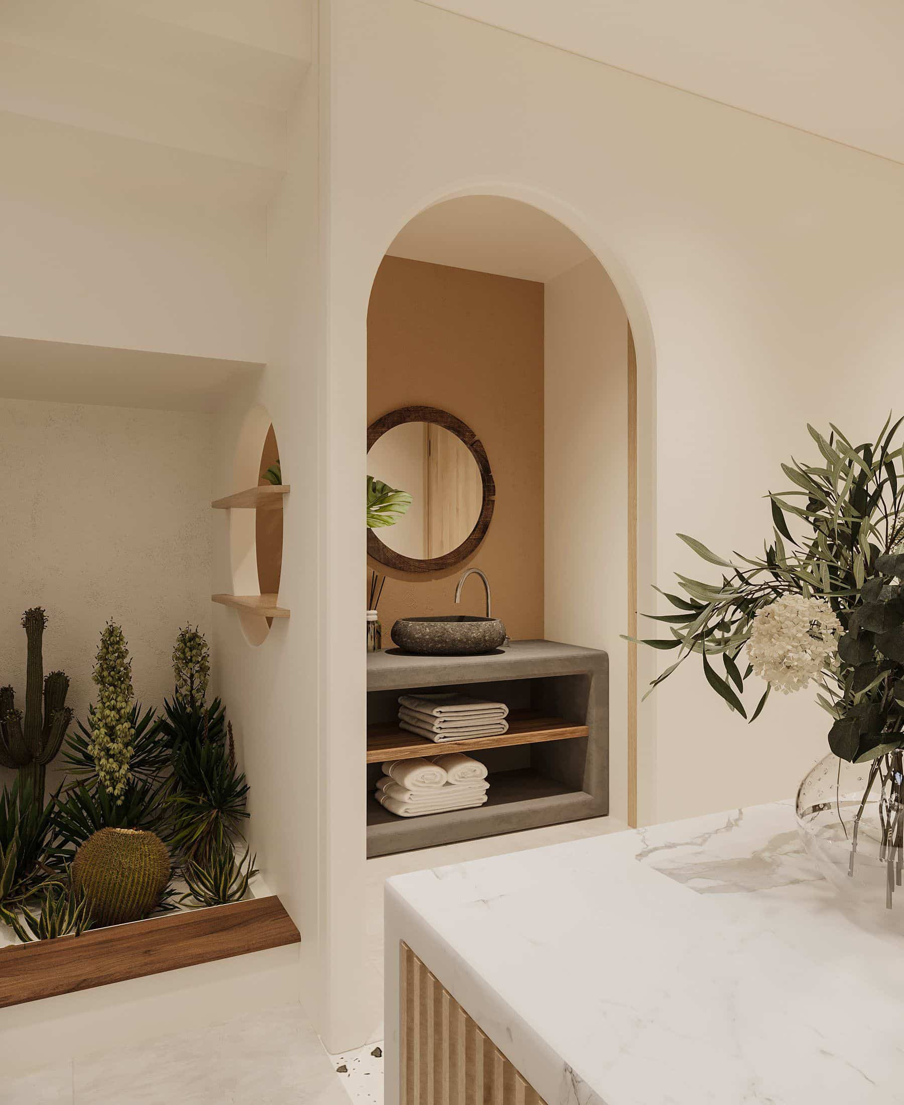 Lavabo gần tiểu cảnh