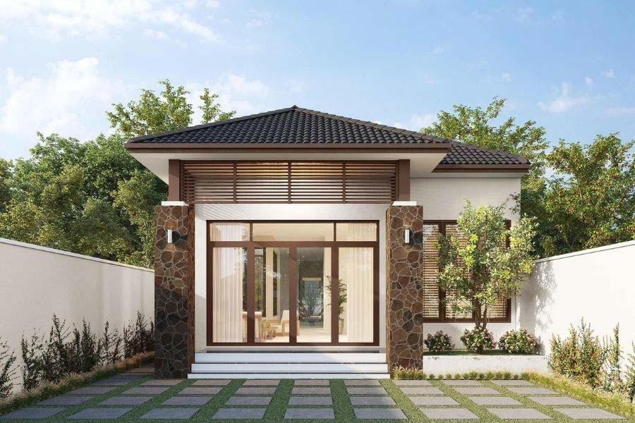 Mặt bằng mẫu nhà 1 tầng 3 phòng ngủ mái Nhật