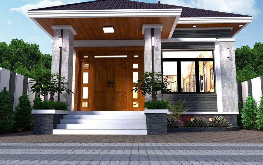 Mặt tiền nhà cấp 4 với kiến trúc đồng bộ