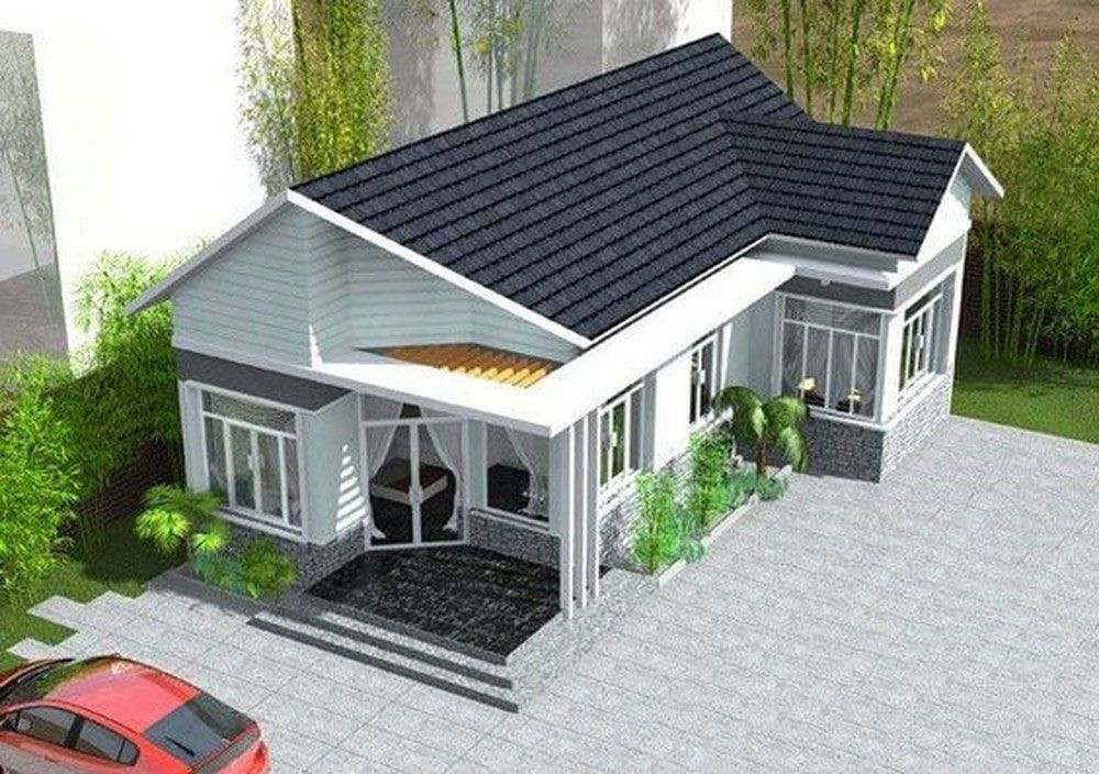 Mẫu nhà 1 tầng 3 phòng ngủ 100m2 hình chữ L