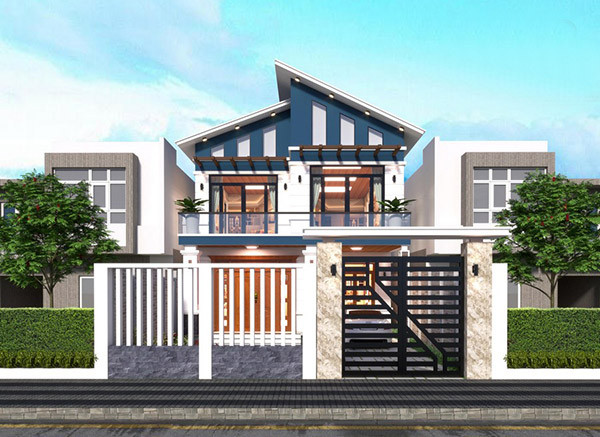 Mẫu nhà 1 trệt 1 lầu mái lệch