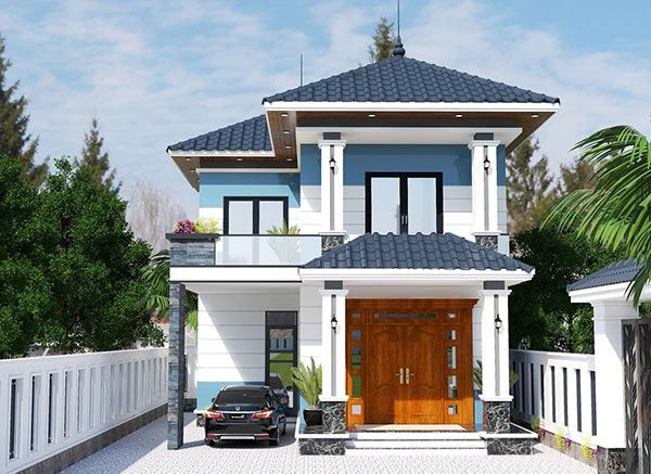 Mẫu nhà 2 tầng chữ L có gara