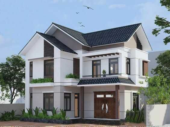 Mẫu nhà 2 tầng chữ L mái thái