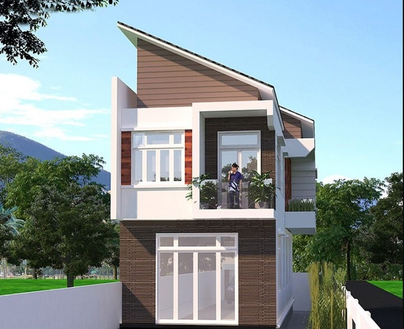 Mẫu nhà 2 tầng mái chéo hiện đại