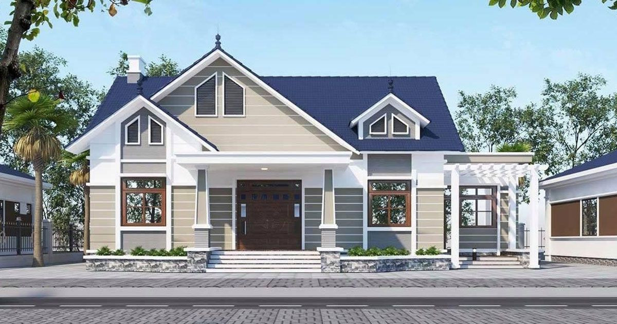 Mẫu nhà cấp 4 120m2 3 phòng ngủ 1 thờ mái thái
