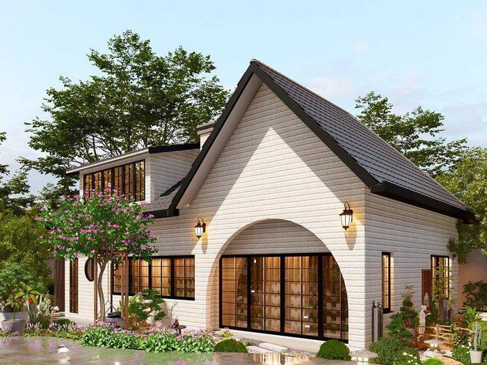 Mẫu nhà cấp 4 120m2 3 phòng ngủ 1 thờ theo phong cách châu Âu