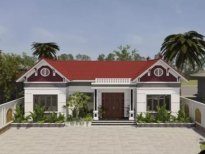 Mẫu nhà cấp 4 hình chữ U hiện đại mái thái