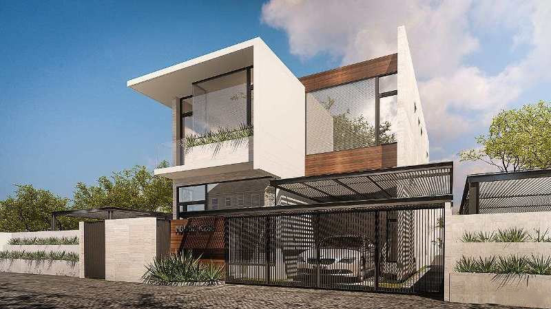 Mẫu nhà chữ L 2 tầng mái bằng