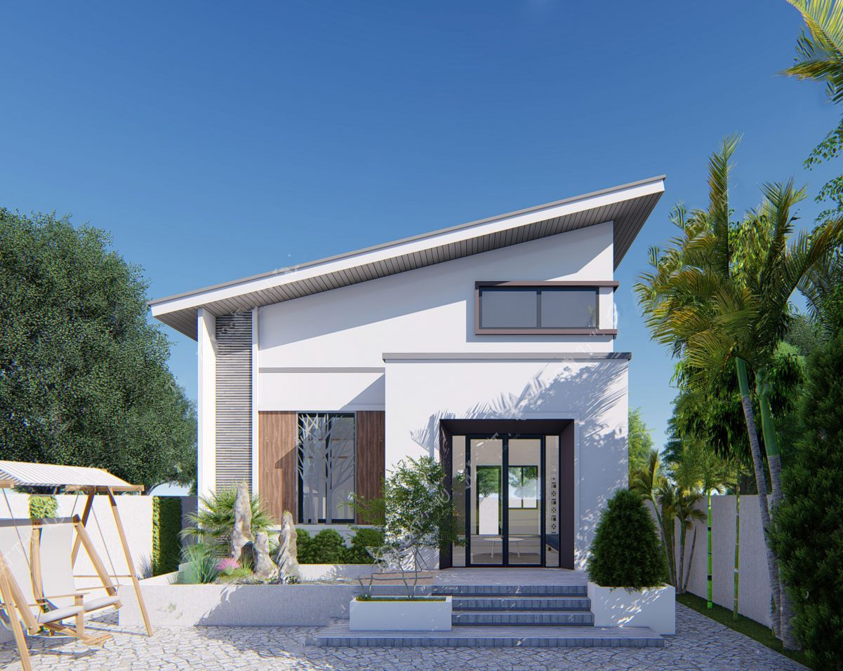 Mẫu nhà mái lệch cấp 4 gác lửng