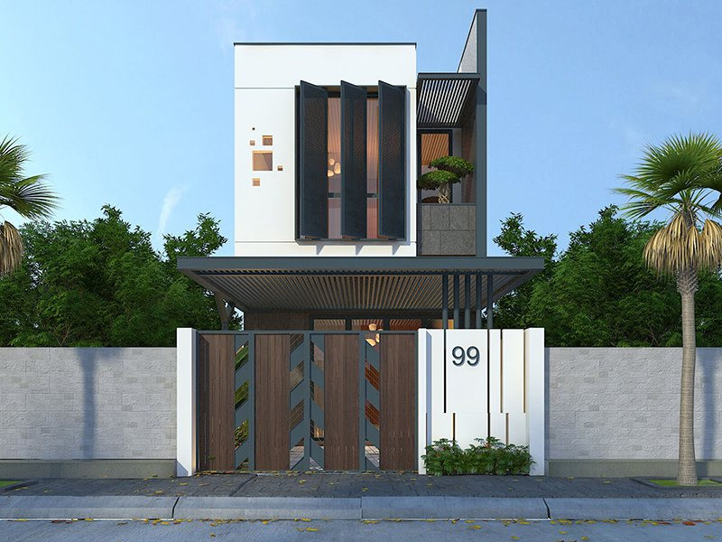 Mẫu nhà phố 1 trệt 1 lầu mái bằng