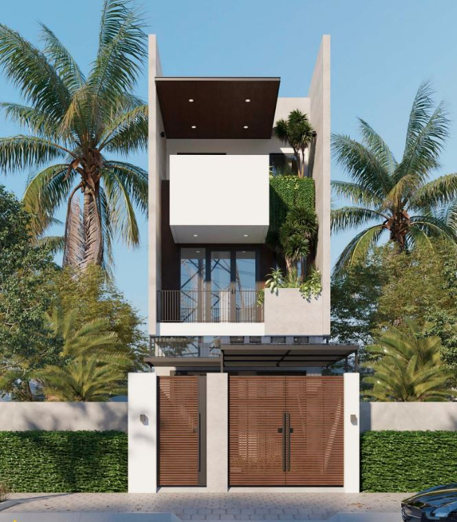 ngoại thất mẫu nhà ống đẹp 3 tầng 5m ở Đà Nẵng