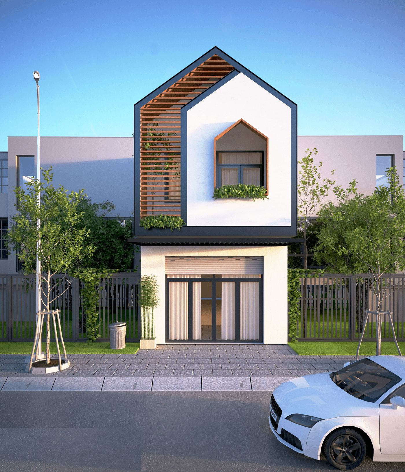 Nhà ống 2 tầng mái lệch