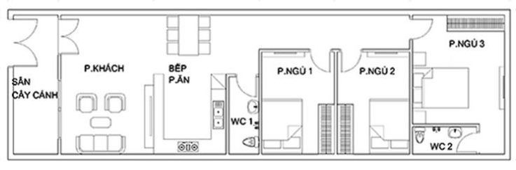 Phối cảnh mẫu nhà 1 tầng 3 phòng ngủ có sân vườn