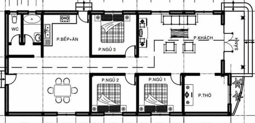 Phối cảnh mẫu nhà 1 tầng 3 phòng ngủ mái Nhật