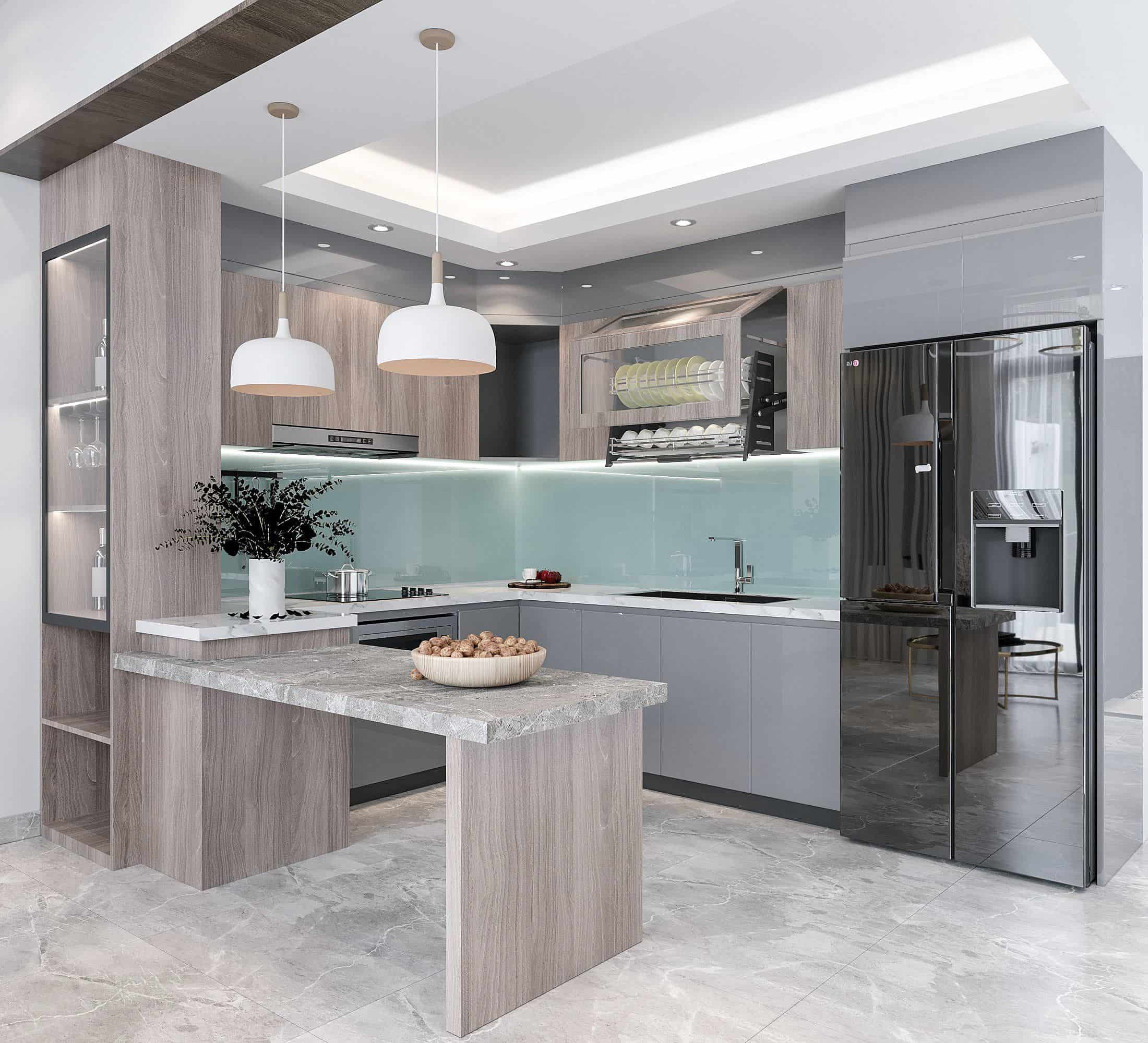 Phòng bếp nhà ống gác lửng 2 phòng ngủ