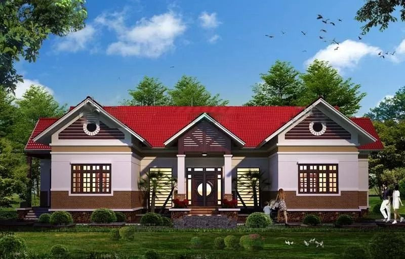 Thiết kế nhà cấp 4 chữ U mái ngói đỏ