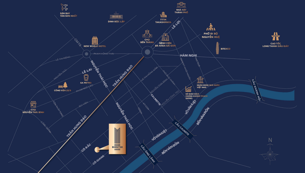 Bản đồ mô tả vị trí dự án Grand Manhattan Quận 1