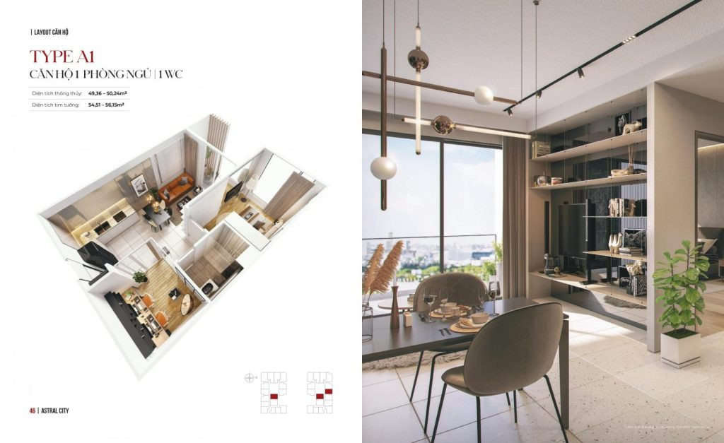 Căn hộ 1 phòng ngủ tại Astral City