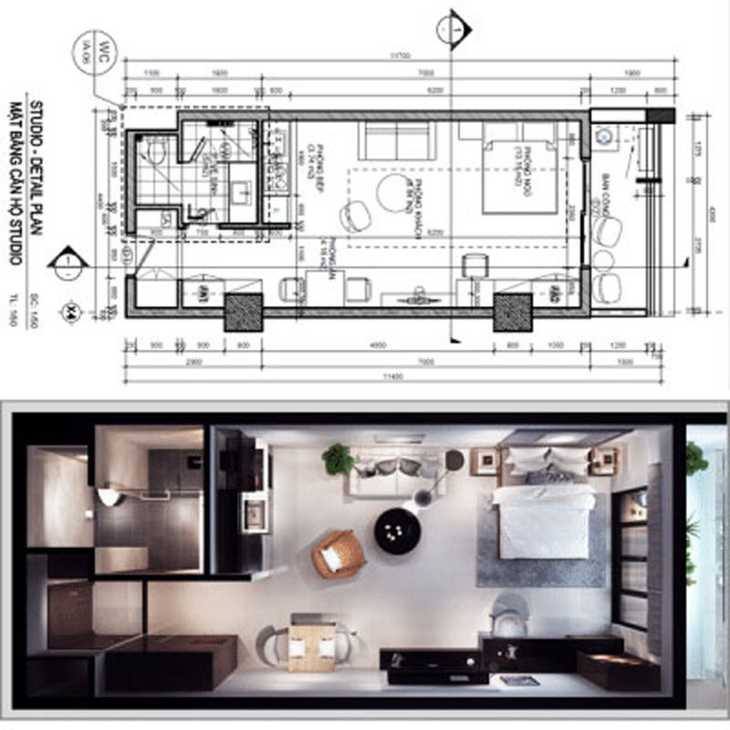 Căn hộ 1 phòng ngủ