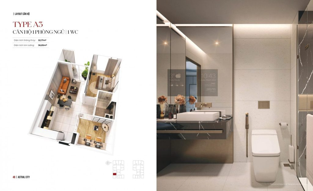 Căn hộ 2 phòng ngủ tại Astral City