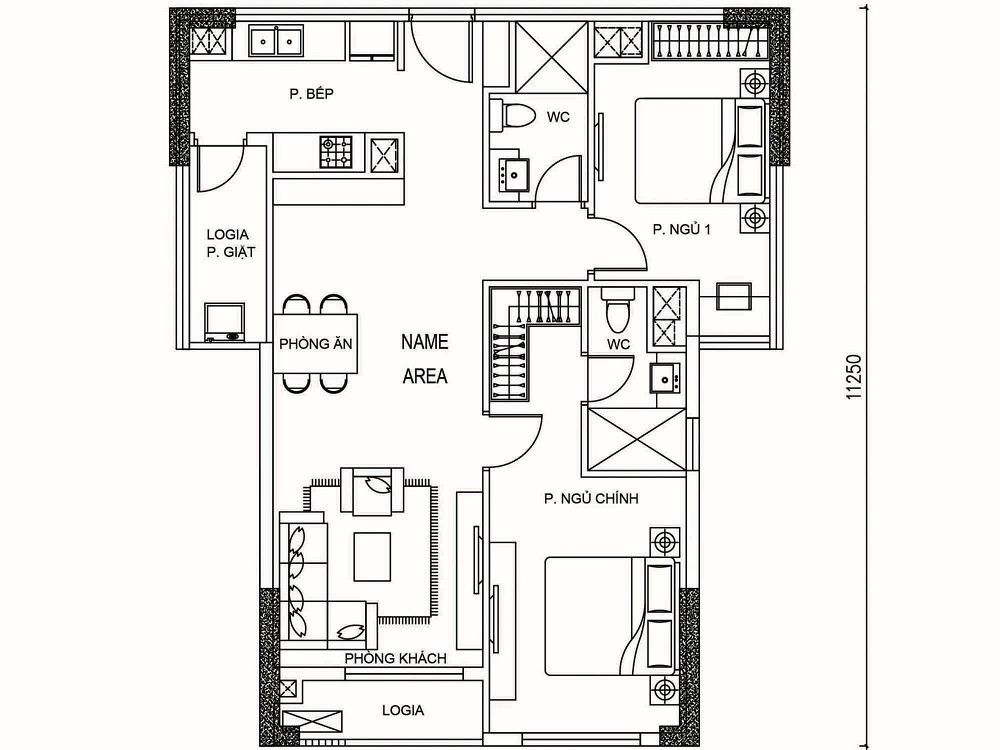 Layout căn hộ 2 phòng ngủ tại dự án Hado Centrosa Garden