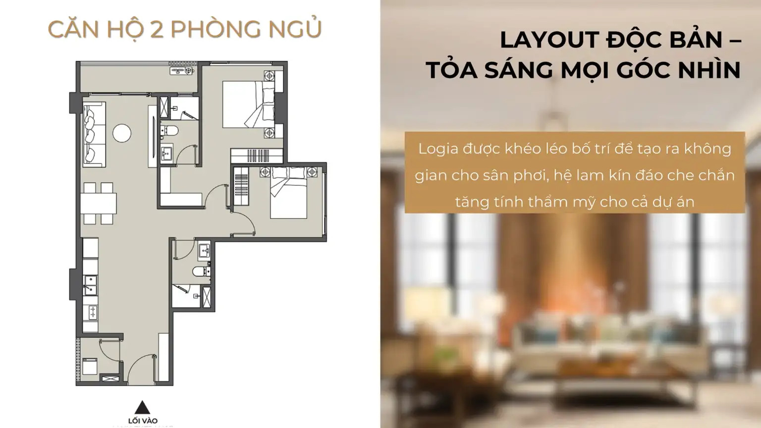 Layout điện hình căn hộ 2 Phòng Phụ