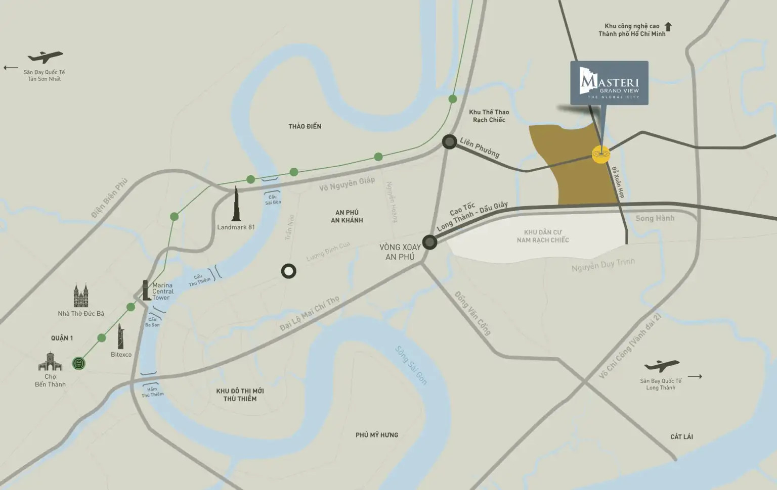 Masteri Grand View tọa lạc tại vị trí góc giao Đỗ Xuân Hợp và Đường Liên Phường