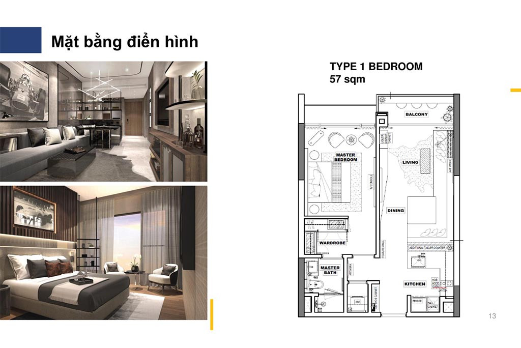 Mặt bằng căn hộ 1 phòng ngủ