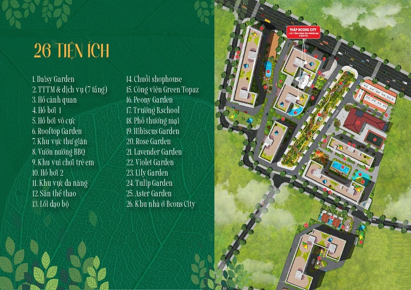 Mặt bằng tiện ích tại Bcons City