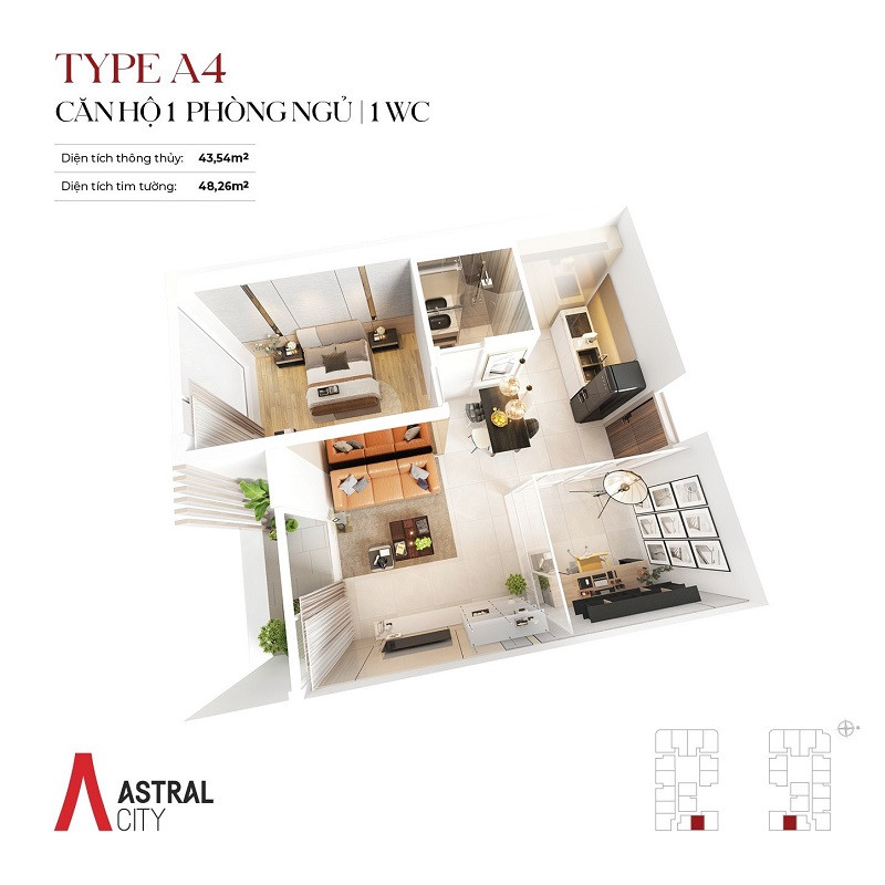 Thiết kế căn hộ 1 phòng ngủ