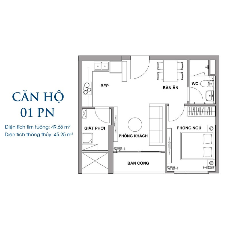 Thiết kế căn hộ 1 phòng ngủ The Rivana