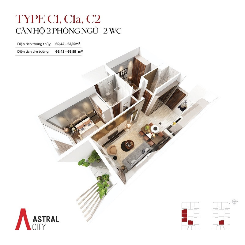 Thiết kế căn hộ 2 phòng ngủ