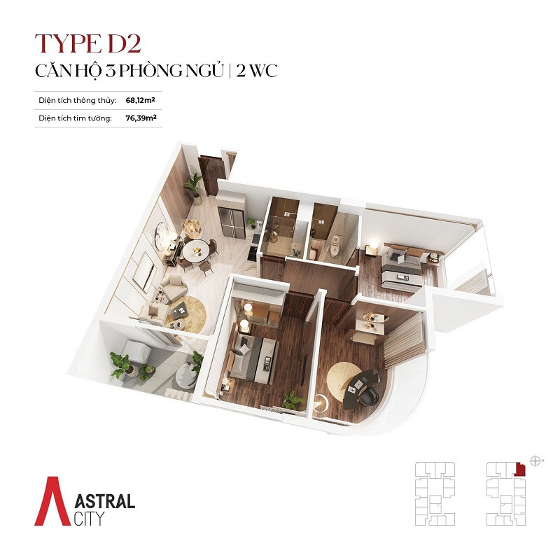 Thiết kế căn hộ 3 phòng ngủ