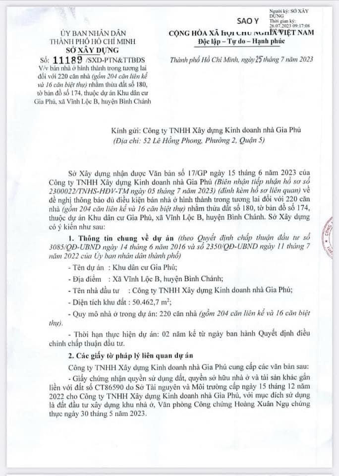 Thông tin pháp lý dự án The Meadow Gamuda Bình Chánh